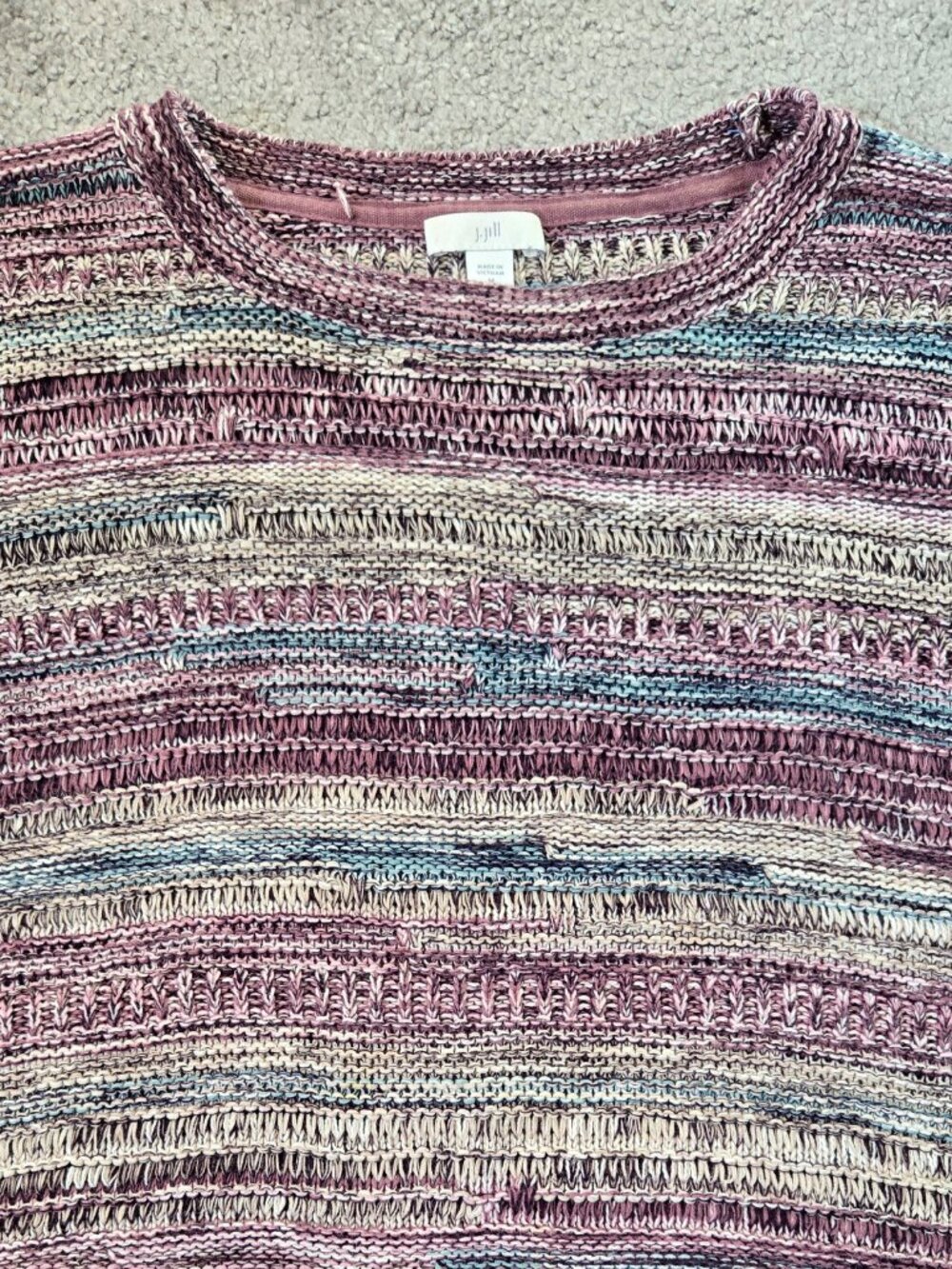 J. Jill Purple Marled Knit Stripe Drop Shoulder Sweater Oversized Boxy Boho - Picture 4 of 8